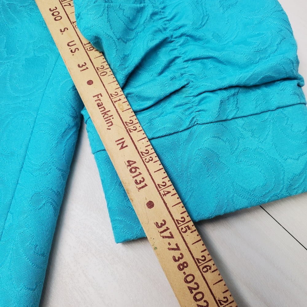 Papell Petites Vintage 100% Silk Teal Paisley Jacquard Skirt Suit Set 12P Luxury - Picture 16 of 16